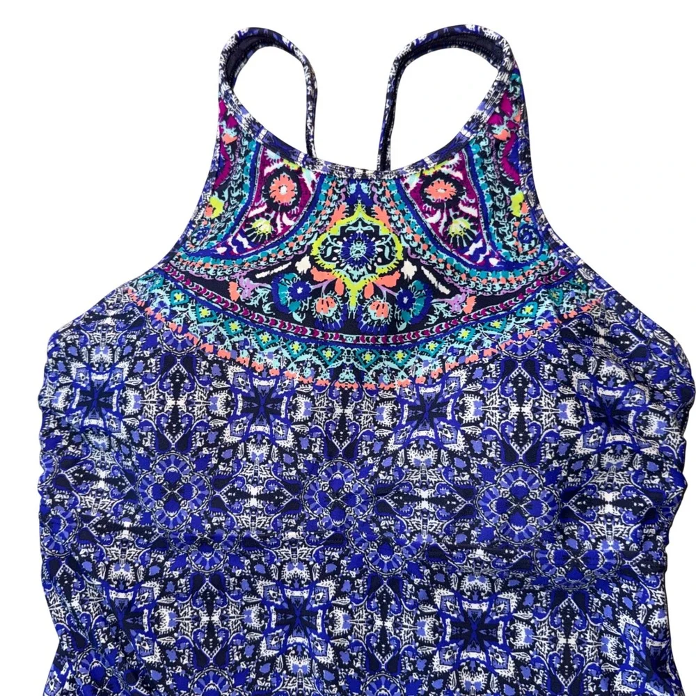 Athleta Swim travel Dress 36 D/DD High Neck Racerback Swimsuit blue millefiori